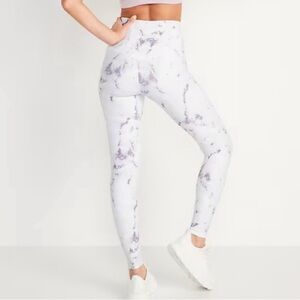 Old Navy Extra High Rise Powersoft Go-Dry Leggings L Purple White Marble Tie Dye